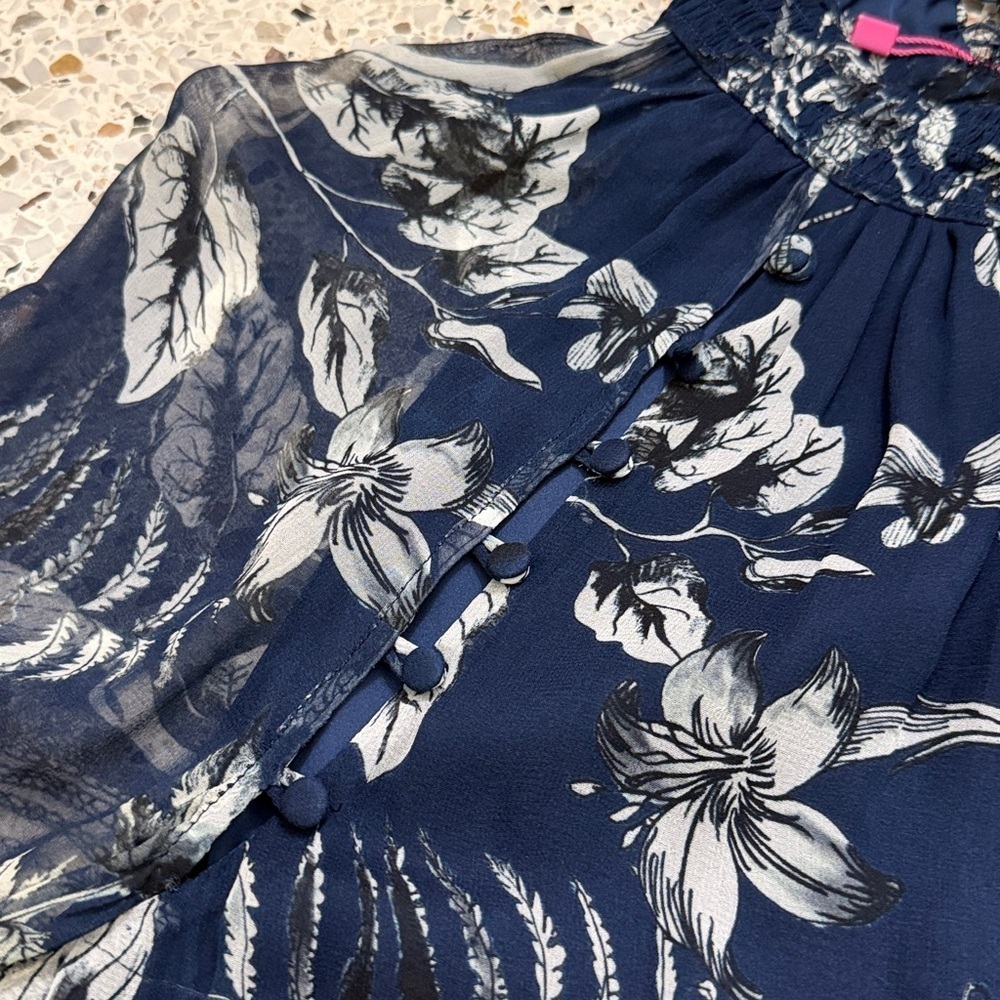Parker Shelby long sleeve 100% silk blue white floral mini dress small s - Picture 6 of 7